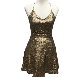 Tobi Gold Sequin Part Prom Cocktail Dress Size XS
